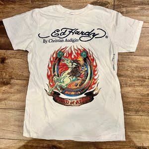 ED HARDY VINTAGE DEAD OR ALIVE CRISP WHITE TSHIRT